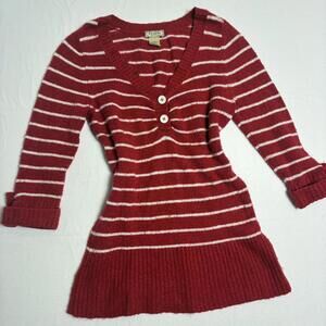 Arizona Jeans Women's Medium Henley Sweater 1/2 Sleeve Striped Buttons Pink Red